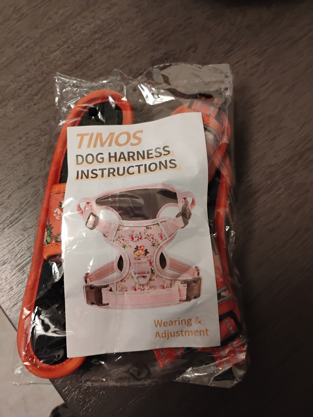 TIMOS Dog Harness Floral Orange & Leash Medium